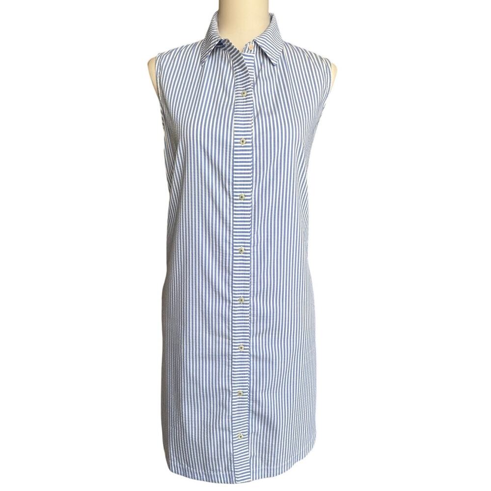 Vineyard Vines Blue White Striped Seersucker Sleeveless Shirt Dress Size 8 - Picture 2 of 10